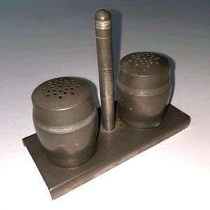 Antique Pewter Salt&Pepper Shaker Caddy